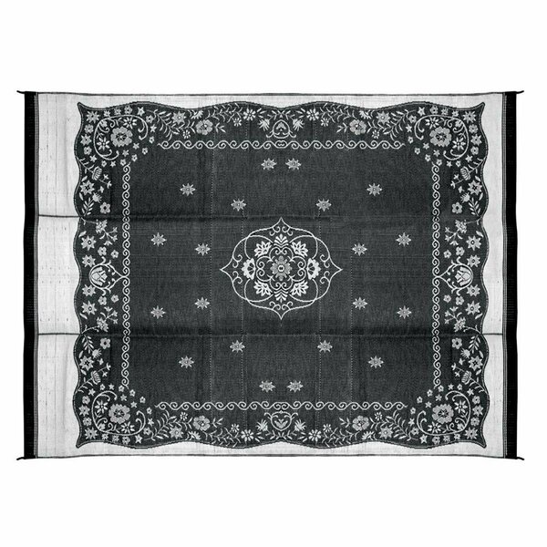 Camco 9 x 12 ft. Reversible Outdoor Mat - Charcoal Oriental CA321515